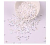 L'artigianato imita le perle, Perline di perle piatte acriliche finte da 3 mm, multicolore, 500 pezzi, for artigianato, accessori for gioielli fai da te(White)