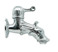 L'ARTISTICA F.LLI PERINCIOLI | Rubinetto Artistico Corto Cromato | Con rosone e portagomma, attacco 1/2" M, in ottone per fontane a colonna o muro, 103x114mm