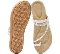 Larwen Sandali eleganti da donna: punta divisa e strass per uscite quotidiane, memory foam traspirante e suola antiscivolo per il massimo comfort, Beige, 39 EU