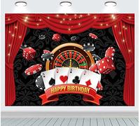 Las Vegas Casinò a tema Buon compleanno sfondo Casino Carnevale Notte Banner di partito Carte da gioco Dadi Rosso Tenda Fotografia Sfondo 2,1 x 1,5 m
