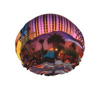 Las Vegas - Cuffia da doccia con motivo tramonto impermeabile, riutilizzabile, per donne e donne
