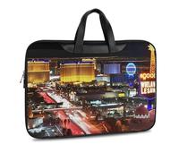Las Vegas Night City Borsa a tracolla in pelle stampata per uomo donna borsa da viaggio Business Office Hangbag Laptop Pack Crossbody, Stile nero, 37x28cm
