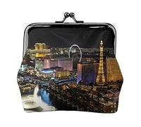 Las Vegas Night View Stampa Doppia Chiusura Telaio in Metallo Pelle Kiss Lock Change Pouch Portafoglio per le Donne con Chiavi, Piccoli Portafogli, Nero , Taglia unica