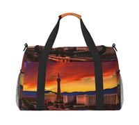 Las Vegas Sunset Borsone da viaggio con cerniere e manici, grande borsone pieghevole per vacanze in famiglia, Nero , Taglia unica