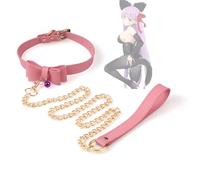 LaSaMee. Collare Di Cuoio Rosa Con Catena Libera, Aiuto Per La Doma - H