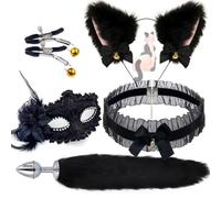 LaSaMee Costume Di Halloween Maschera Da Volpe Set Di 5 Pezzi in Pizzo Nero-Q
