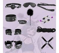 LaSaMee. Set Regolabile Nero Da 10 Pezzi Materiale in Pelle -H