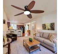 LASANYA Ventilatore da Soffitto con Luce e Telecomando Soggiorno Lampadario Ventilatore da Soffitto a 5 Pale Dimmerabile Per Camera da Letto Reversibile, 6 Velocità, Motore DC-Black-Wood||100CM