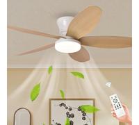 LASANYA Ventilatore da Soffitto con Luce e Telecomando Soggiorno Lampadario Ventilatore da Soffitto a 5 Pale Dimmerabile Per Camera da Letto Reversibile, 6 Velocità, Motore DC-White-Wood||100CM