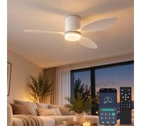 LASANYA Ventilatore Soffitto Luce 52", Soffitto Basso, DC, Bianco | LASANYA Ventilatore Reversibile con App, Luce LED Dimmerabile, 6 Velocità, 3 Pale ABS per Soggiorno e Sala da Pranzo
