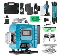 Laser a linee incrociate con treppiede, 4 x 360°, laser a croce 4D, 16 linee, colore verde, livella a bolla laser con 2 batterie da 2400 mAh e indicatore LED, laser rotante, livellatore laser