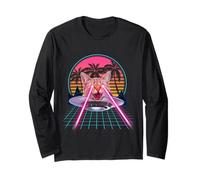 Laser Cat Eyes Kitten UFO Retro 80s Funny Cats Lovers Maglia a Manica