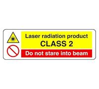 Laser Radiation Product Class 2 So Do Not Stare Into Beam - Cartello di sicurezza - Adesivo autoadesivo ad alta aderenza (300 mm x 100 mm) Distanza di visualizzazione entro 5 m.