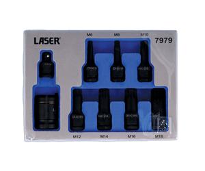 Laser Strumenti Doppio Drive Scanalate Urto Punta Presa Set 9pc IN Un Eva Spugna