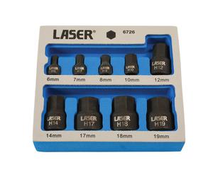 Laser Tools Profilo Basso Urto Esagonale Presa Punta Set 0.6cmD, 1cmD 9pc 6726