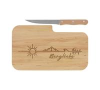 LASERHELD Tagliere in legno con incisione "Berg-Liebe" e coltello, 26 x 15 cm, tagliere per la colazione, tagliere in legno, ideale come regalo per escursionisti e amici di montagna per la festa del