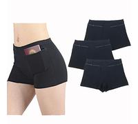 LaseVe Confezione da 3 Traspirante Boxer Donna Mutande con Tasca Cotone Mutande A Prova di Borseggiatore Biancheria Intima (Color : 3-Packs-Black, Size : XL)