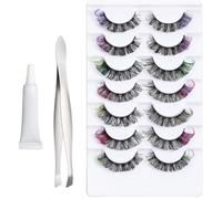 Lash Clusters, 7-Pair Multicolor Lash Extension Kit, Lightweight Costume Accessories, Easy to Apply and Remove for Photoshoot, Bridal, Sensitive Skin, Friendly, 6.5 Inches
