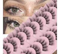 Lashes Manga Eyelashes with Clear Band 15 MM 10 Pairs Cat-Eye Lashes Natural Look False Eyelash Pack Wispy Eyelash 3D Faux Mink Eyelash