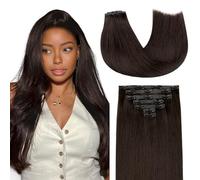 Lashey Extension di capelli umani con clip, senza cuciture, #2, castano scuro chiaro yaki, extension con clip, capelli veri, 7 pezzi, 110 g, 35,5 cm, extension naturali per donne