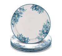 Lashuma Piatti piani a forma di genziana blu, set da 4 piatti piani rotondi, grandi piatti in ceramica, diametro 25 cm