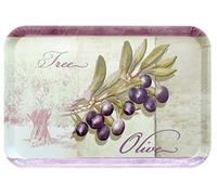 Lashuma Vassoio da picnic in melamina, verde, per servire, motivo: albero di ulivo, rettangolare, 45 x 31 cm