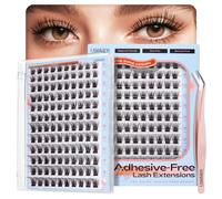 LASHVIEW Ciglia autoadesive, Press On 120 pezzi, nessuna colla necessaria, include ciuffi, 1 applicatore, facile da applicare, fai da te a casa, kit di estensione per ciglia da 10 a 16 mm