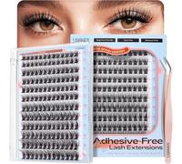 LASHVIEW Self Adhesive Eyelashes,Press On 156pcs No Glue Needed Lash Clusters Includes Clusters 1 Applicator Easy to Application at Home DIY Eyelash Extension Kit N06 10-16mm (ZBP06-N)