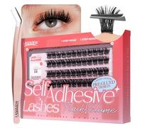 LASHVIEW Self Adhesive Lash Clusters Eyelashes,Press-on Lashes 10-16mm Individual Lash Extension Kit with Lash Tweezers,No Glue Needed Natural Self Adhesive DIY Eyelash Extension Kit 60pcs (Z03)