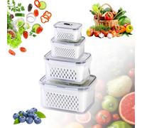 LASIEYO 4 set di contenitori per la conservazione degli alimenti con coperchi portaoggetti, contenitori per la conservazione di frutta e verdura, insalata e bacche, 4.15L+3.15L+1.7L+0.8L