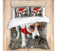 LASINSU Set Biancheria da Letto,Piccolo Cane Adorabile, Jack Russel Terrier in Costume Rosso di Babbo Natale,1 Copripiumino 220x240cm+2 federe 50x80cm