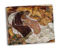 Lasite Egon Schiele《La morte e la fanciulla》Stampe e Quadri su Tela Tela Decorativa Per Soggiorno o Stanza da letto Pronto Da Appendere Su Una Spessa Cornice Di Legno(45x54cm) 18x21inch,Cornice