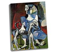 Lasite Pablo Picasso《Femme au Chien》Stampe e Quadri su Tela Tela Decorativa Per Soggiorno o Stanza da letto Pronto Da Appendere Su Una Spessa Cornice Di Legno(40x52cm) 16x20inch,Cornice