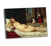 Lasite Tiziano Vecellio《Venere di Urbino》Stampe e Quadri su Tela Tela Decor Per Soggiorno o Stanza da letto Pronto Da Appendere Su Una Spessa Cornice Di Legno(Cornice,（40x56cm） 16x22inch)
