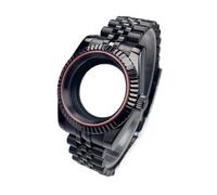 Lasitech 1 pezzo da 39 mm DJ Full Black Red Gasket NH35 Cassa lunetta scanalata Vetro zaffiro for Seik Mod Part Adatto al movimento NH35/36 Orologio in acciaio(FB MTJ)