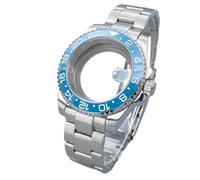 Lasitech 1PC HN35 40mm GMT/SUB Cassa for orologio in argento Vetro zaffiro Lunetta a 120 clic for movimenti NH34/NH36 Accessori Quadrante con data da 28,5mm(#350,Glass back cover)