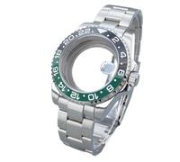 Lasitech 1PC HN35 40mm GMT/SUB Cassa for orologio in argento Vetro zaffiro Lunetta a 120 clic for movimenti NH34/NH36 Accessori Quadrante con data da 28,5mm(Light Blue,Glass back cover)