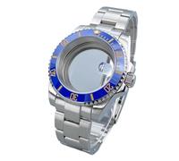 Lasitech 1PC HN35 40mm GMT/SUB Cassa for orologio in argento Vetro zaffiro Lunetta a 120 clic for movimenti NH34/NH36 Accessori Quadrante con data da 28,5mm(Fluorescent Pink,Glass back cover)