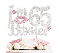 LASKYER Topper per torta con strass rosa per il 65° compleanno con scritta "Happy 65th Birthday" Cheers to 65 Years Old Bday Party Metal Sparkly Cake Centerpieces Topper Decorazioni Segno.
