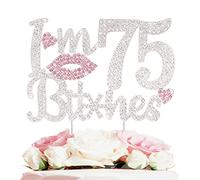 LASKYER Topper per torta con strass rosa per il 75° compleanno con scritta "Happy 75th Birthday Cheers to 75 Years Old Bday Party Metal Sparkly Cake Centerpieces Topper Decorazioni Segno.