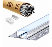 LASLUX 15 x Profilo Alluminio per Strisce LED 2M, Profilo Cartongesso per Barra Led, Installazione Superficiale per Illuminazione Indiretta del Soffitto, Compatibile con Diffusore Led e Canaline led