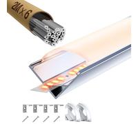 LASLUX 6 Pezzi Profilo LED Angolare 45° in Alluminio Bianco 2m con Diffusore per Strisce LED Cartongesso, 2000x15,8x15,8mm