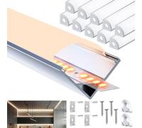 LASLUX Profilo Angolare in Alluminio LED 10 x 1m (10m) Canale LED a 90° per Strisce LED fino a 10mm con Copertura PC Bianco Latte,kit accessori