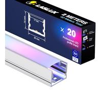 LASLUX Profilo in alluminio a LED, 2 m x 20 pezzi, 20 x 15 mm, per strisce fino a 15 mm, copertura diffusore per profili in alluminio, profilo in alluminio, 2 metri