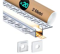 LASLUX Profilo in Alluminio per Strisce LED, 20 Canali LED a U da 2 Metri, da Installare a Incasso su Soffitti e Pareti, con Copertura Diffusore Opalina e Accessori di Montaggio Inclusi