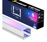 LASLUX Profilo LED in alluminio, 2 m × 5 pezzi, 20 × 15 mm, per strisce fino a 15 mm, copertura diffusore per profili in alluminio, profilo in alluminio, 2 metri
