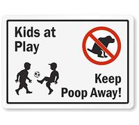 LASMINE Kids at Play, Keep Poop Away Sign and Dogs Play Dog Caution Safety Signs Warning Children Park Outdoor Lawn Metal Signs Decor 20,3 x 30,5 cm