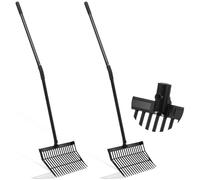 Lasnten Set di 2 forchette per letame con manico lungo, forcone, rastrello, strumento per giardinaggio, stalla per cavallo, stalla stabile, pulizia del fieno, lavori agricoli (testa in plastica)