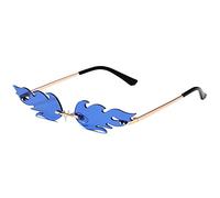 LASPOR Fire Flame Occhiali da Sole per Donne e Uomini Retro Onde Occhiali senza Montatura a Forma di Fuoco Vintage Metallo Dorato Occhiali Senza Cornice Blu Scuro M