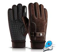 LassZone Men's Winter Leather Gloves Thick Warm Fleece Windproof Gloves Cold Proof Mittens Thermal Gloves for Driving Dress Cycling Motorcycle Camping Outdoor Sports